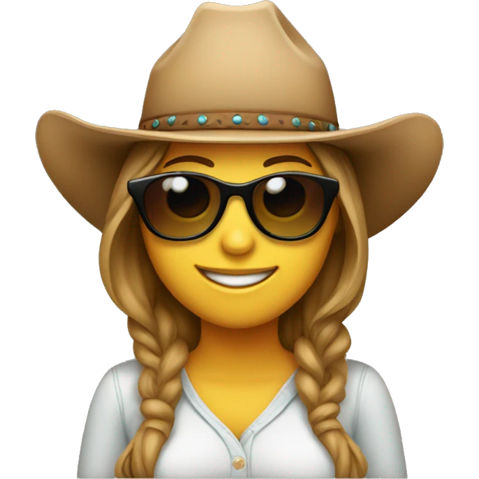 A pregnant woman facing forward and smiling while wearing sunglasses and a cowboy hat emoji