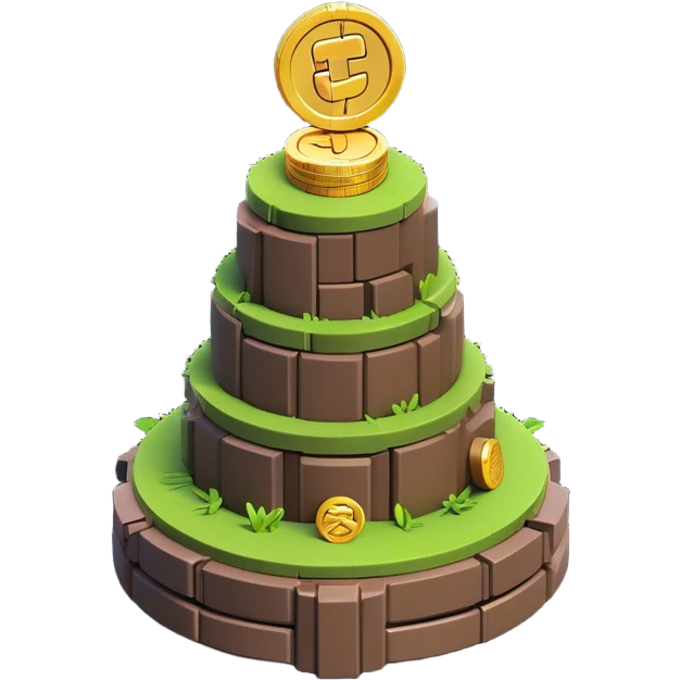 Clash of Clans aesthetic: Cinematic Playful Pixel 3D Coin Stack Emoji, rendered in a 3D vector-style similar to standard emojis with minimal shading and bold, simplified shapes. A compact, distinct form with signature details, softly glowing with a pixelated adventure charm. Simplified yet unmistakably iconic, highly detailed and consistent, glowing with a soft radiance and high shine. Stylized with a touch of classic pixel-art charm and a soft glowing outline, capturing the essence of a beloved gaming relic with a friendly, playful manner! emoji