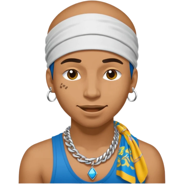 rapper emoji with bandana, flashy rings, winking emoji