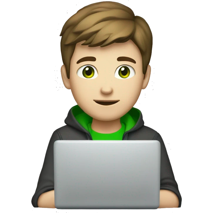 caucassian young man with short brown hair and green eyes working on laptop emoji