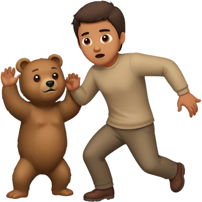 A man being lovingly chased by a bear but he thinks the bears going to eat him  emoji