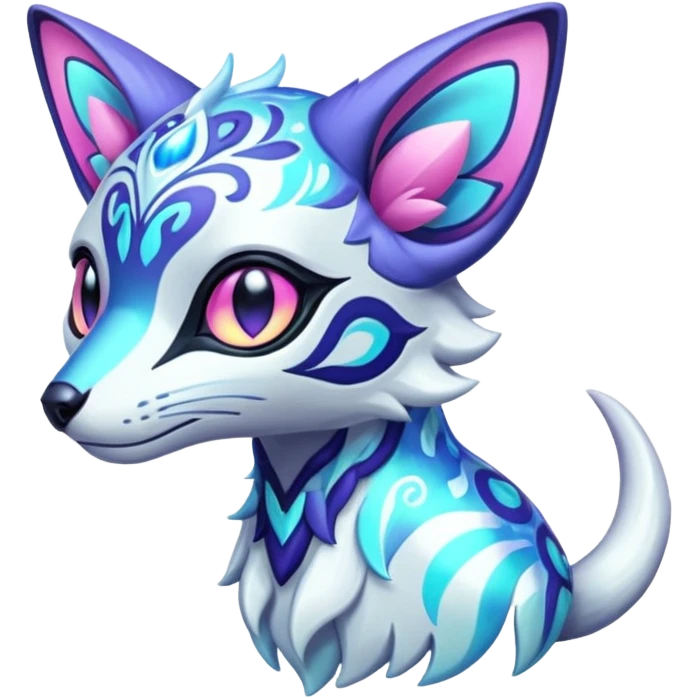 Icy floral shiny colorful neon bright vibrant patterned Genet-Absol-Zeraora-Primagen-fusion-creature  emoji
