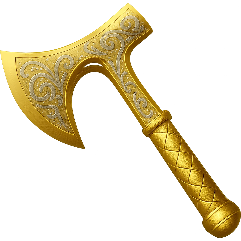 Recolor this weapon to a plated gold color with ornate engravings inlaid with silver. The gold should be rich and metallic, and the engravings should have a bright, reflective silver finish. Transparent background. emoji