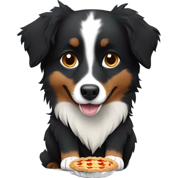 Small black australian shepherd dog eating pie  emoji