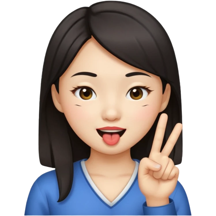 asian girl winking, one finger in her mouth  emoji