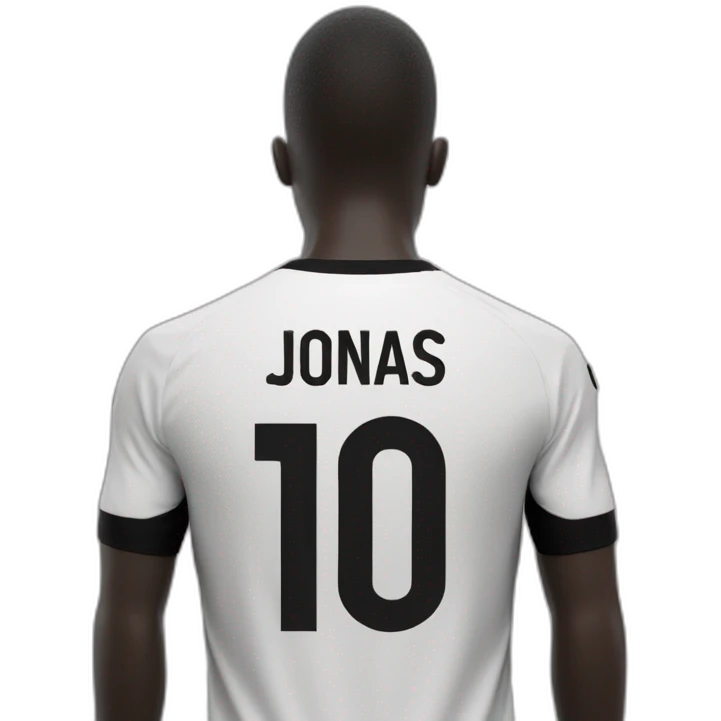 9 soccer jersey in black and white from the back with name in the back "Jonas" emoji