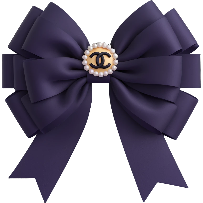 Change the bow to a double-layered tulle bow, keep pearls and black Chanel logo, elegant, glossy, black and white, 3D emoji style, with no background emoji