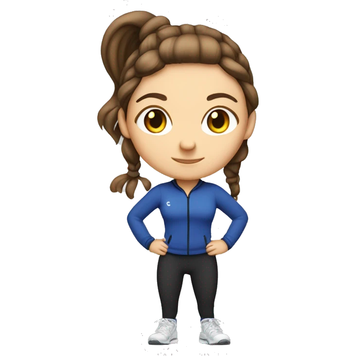Brown hair tied to a tail girl who makes global squats in a sporty outfit  emoji