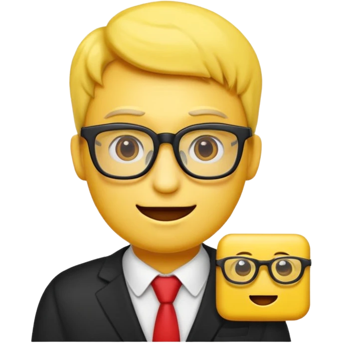 Créer un emoji nerd le perso doit être une tête basique d'emoji jaune avec une grosse paire de lunettes rectangulaires noires 3 boutons sur chaque joue et une dent qui dépasse  emoji