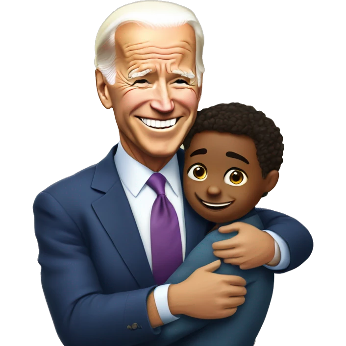 Biden smiling and hugging a small child who is nervous emoji