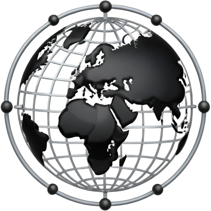 globe surrounded by white and black network links emoji