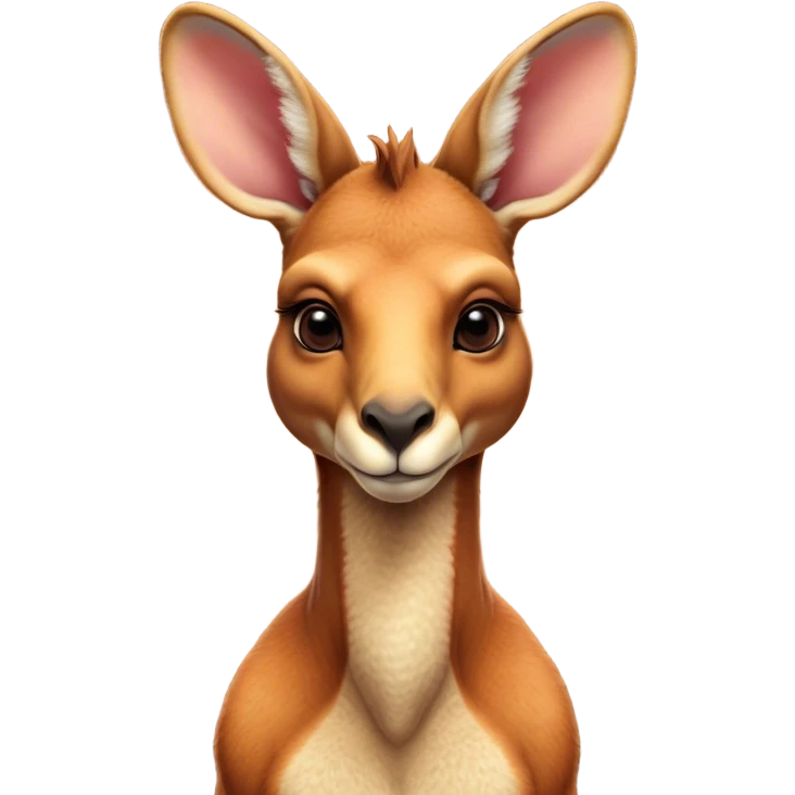 Cinematic Noble Adult Red Kangaroo Portrait Emoji, Poised and regal, with a robust, muscular build, tawny reddish fur, and a distinctive camel-shaped head featuring a slightly elongated snout, prominent ears, and keen, observant eyes, Simplified yet sharp and sophisticated features, highly detailed, glowing with a warm, sunlit glow, high shine, intelligent and commanding, stylized with an air of outback authority, focused and vigilant, soft glowing outline, capturing the essence of a watchful guardian that seems ready to bound out of the screen with effortless power! emoji