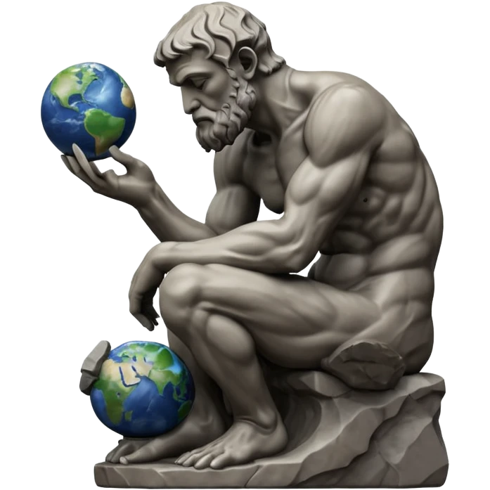 rodins sculpture the thinker but with a planet earth in its hand emoji