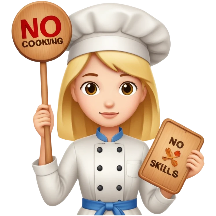 a girl with a board " no cooking skils" emoji
