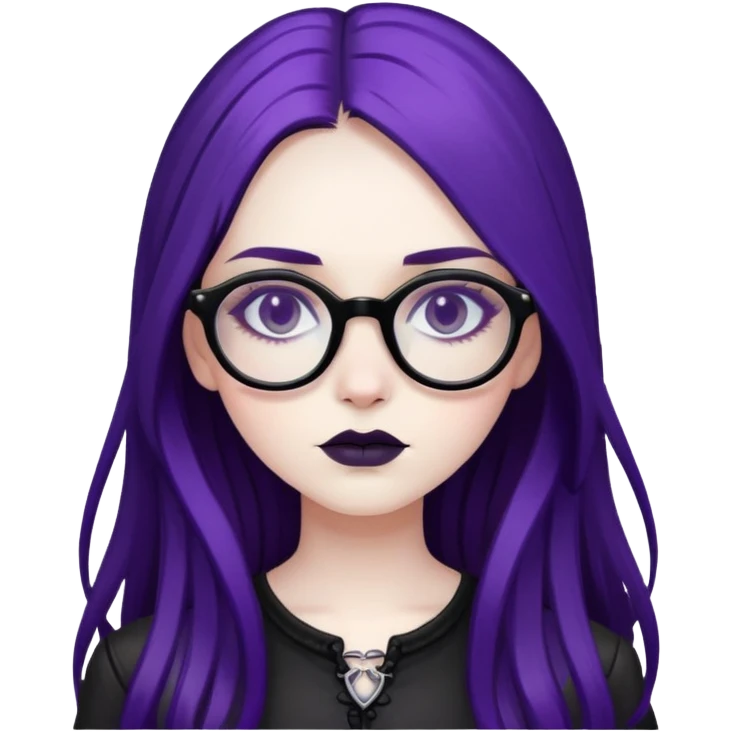 gothic girl long dark black and purple hair glasses emoji
