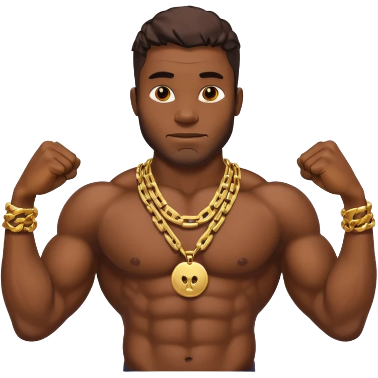 smug muscular shirtless nigerian flexing with gold chain emoji