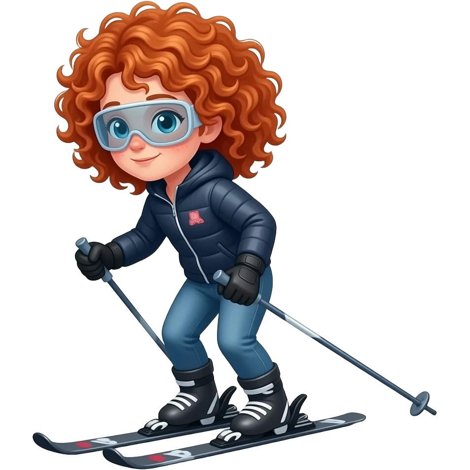 Fille rousse bouclés tâches de rousseur ski emoji