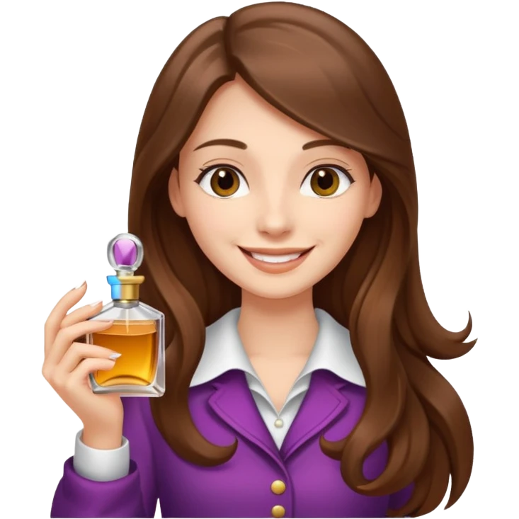 half body pretty long hair girl holding 1 parfume with smile emoji
