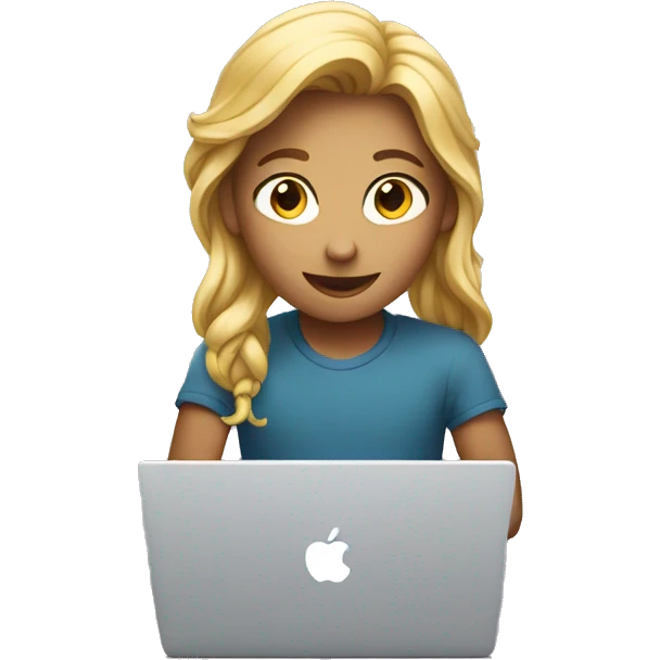 teenager sitting behind glowing macbook emoji
