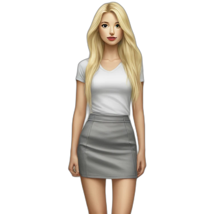 caucasian straight long haired blonde tight grey mini skirt hyperrealist drawing emoji
