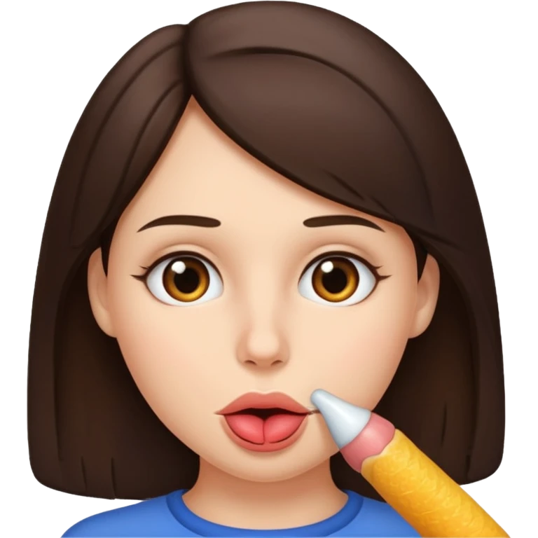 A brunette woman sucking a penis emoji