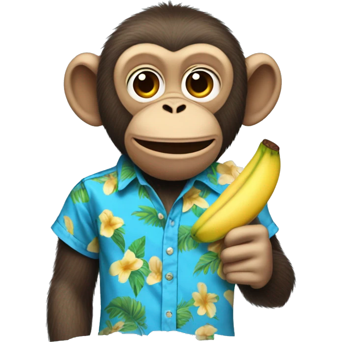 Monkey with a banana peel on head and a blue Hawaiian shirt eating a blue popsicle emoji