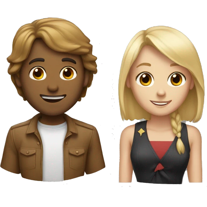 A white guy with shoulder length brown hair and bangs and a girl with blonde hair  emoji