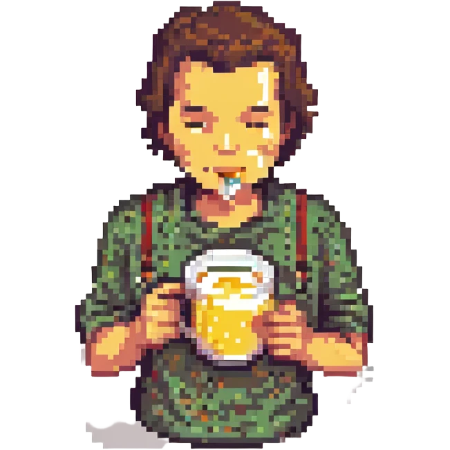 a man drinking a pint of raw eggs, pixel art style emoji