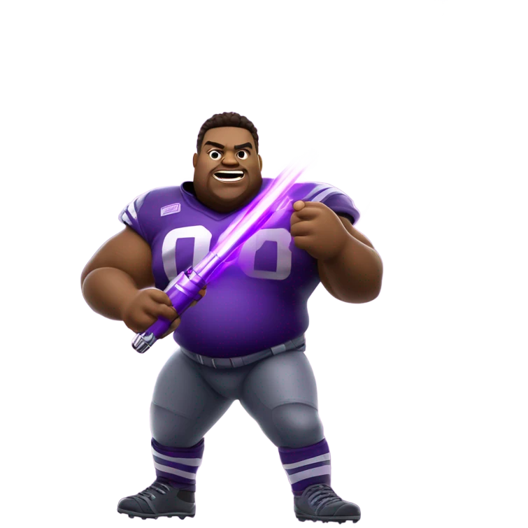  Fat Football lineman controlling the weather during a storm with his giant purple lightsaber  emoji