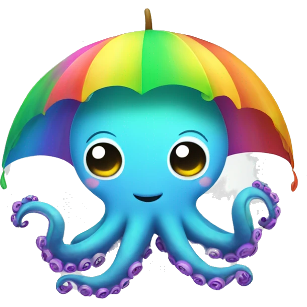 Kawaii vine octopus with rainbow leaves emoji