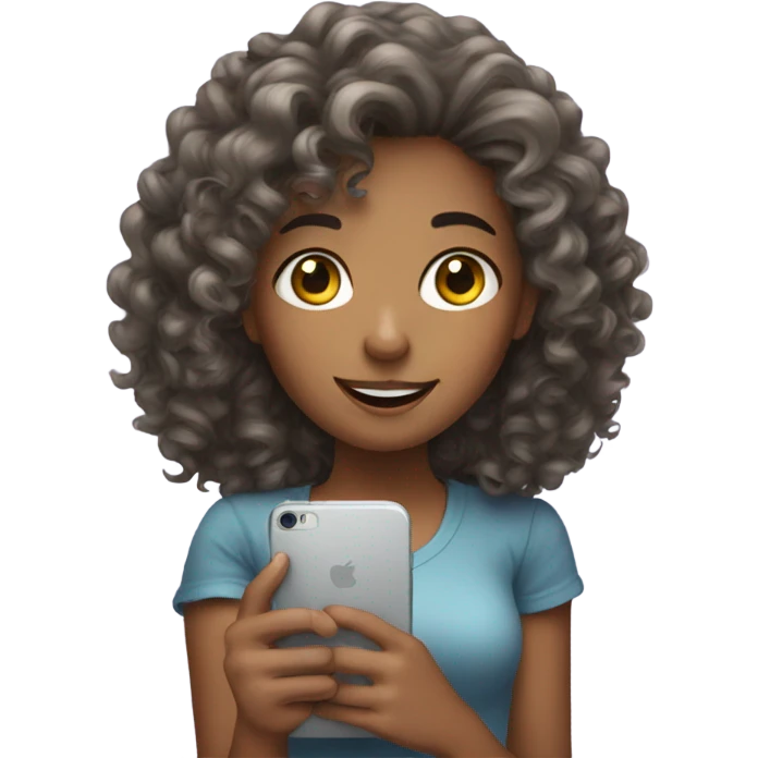 A curly hair girl with her phone  emoji