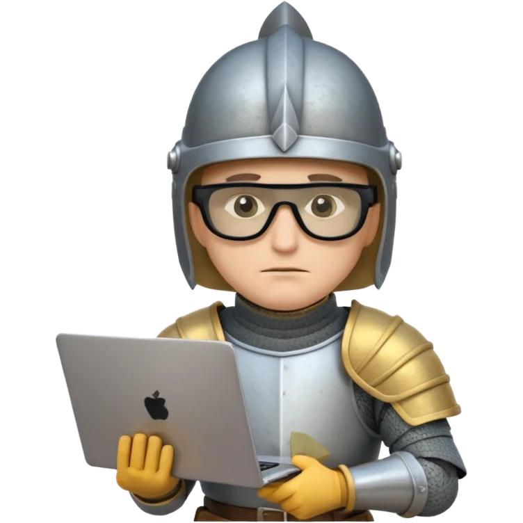 Knight with helmet dark glasses holding laptop and money emoji