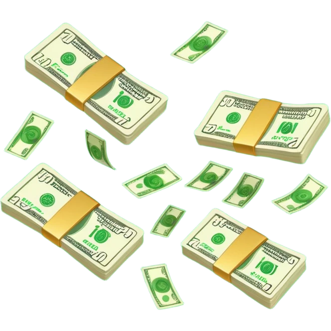 Add more cash flying around, bundles of US dollars, casino winnings vibe, lucky flight, jackpot feeling emoji