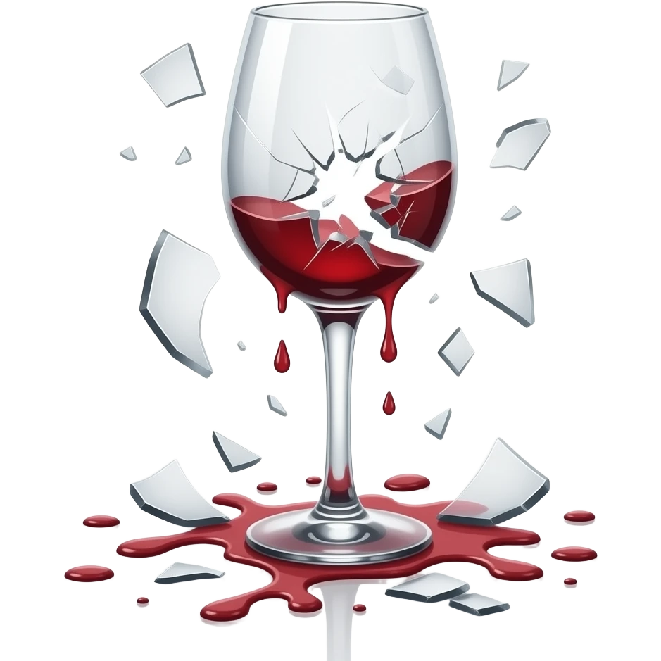 empty broken wine glass and wine dripping from the broken part emoji