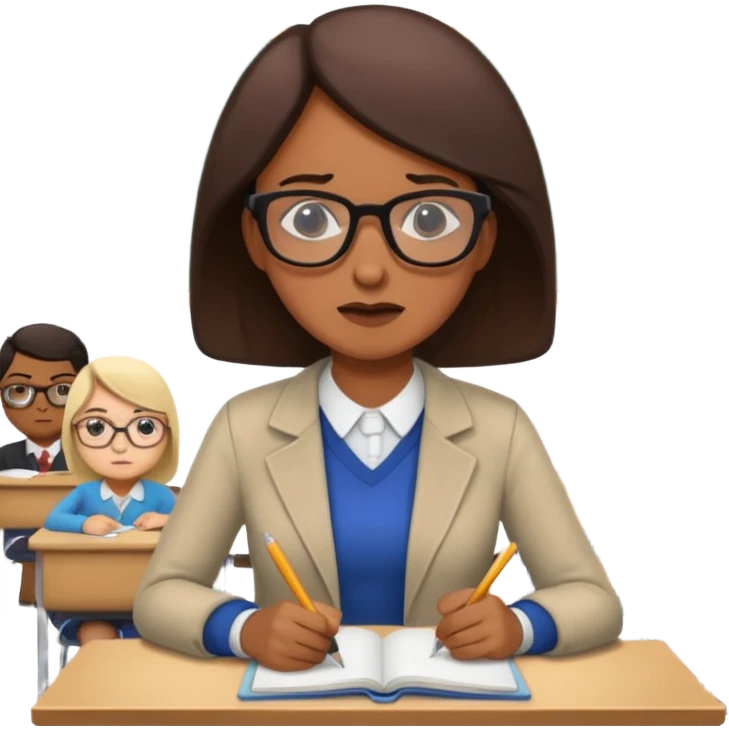 exhausted teacher in a bustling classroom emoji