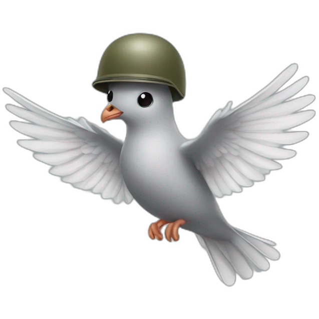 Flying dove wearing army helmet emoji