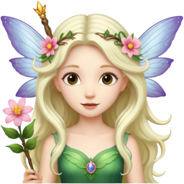 Fairy with flower wand and wings emoji