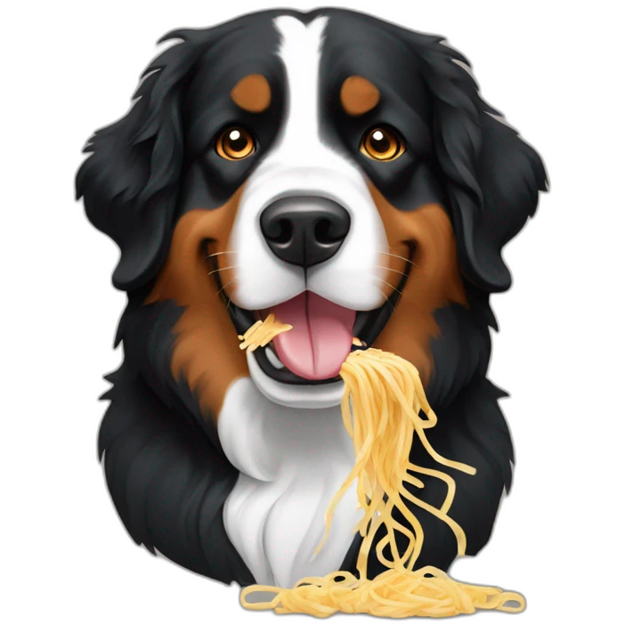 Bernese mountain dog eating spaghettis emoji