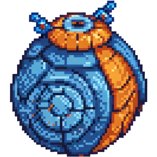 Blue digital bomb with curly blue fuse on top, round bomb body with blue highlights and details, pixel art style emoji