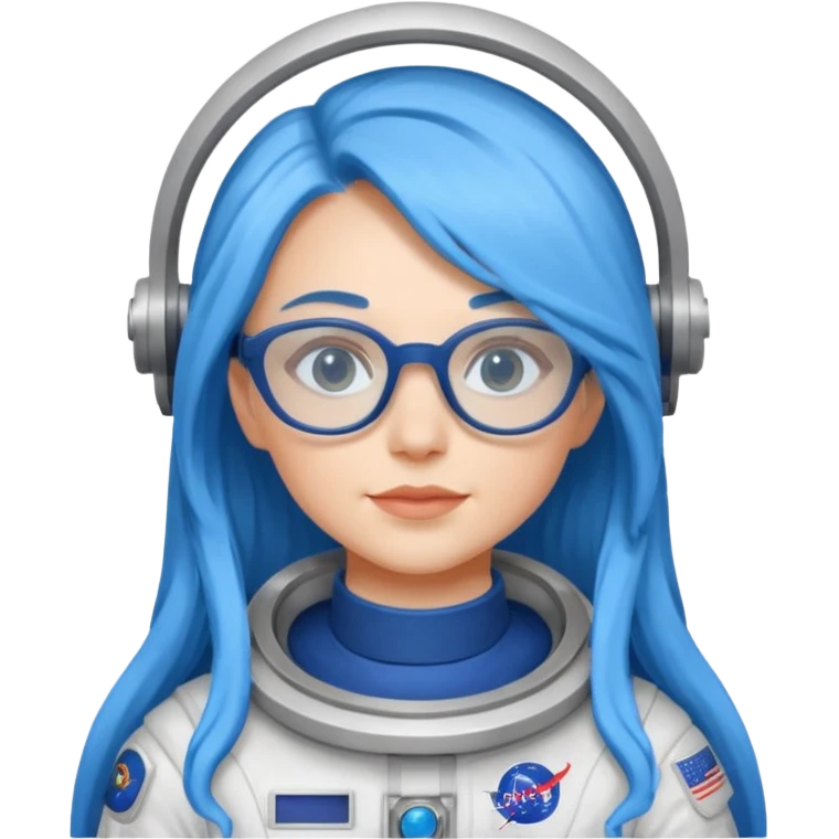 Female astronaut with long blue hair, wear glasses emoji