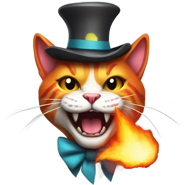 Fire breathing cat with a mustache and dinosaur arms dressed as a clown  emoji