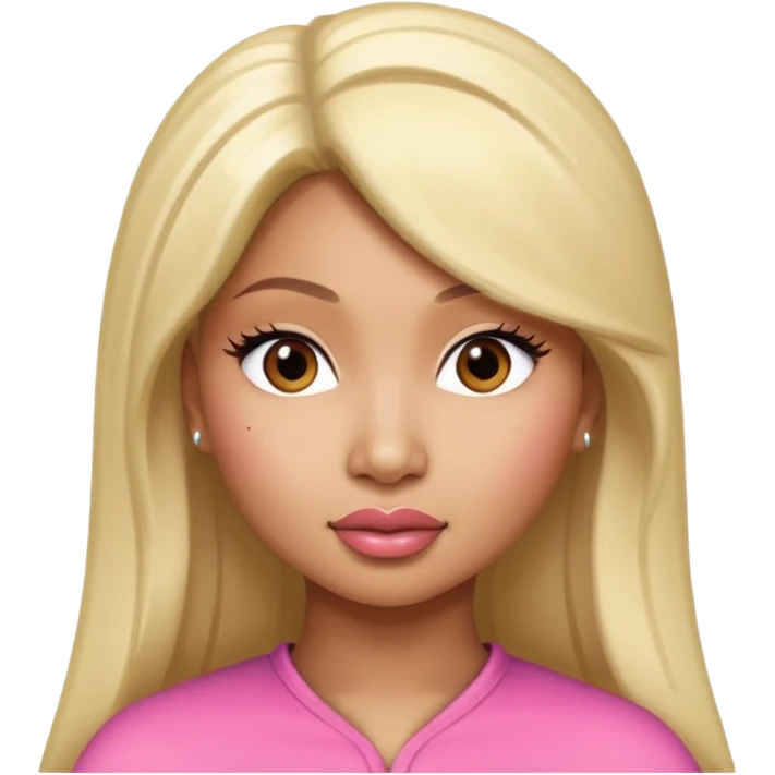 Create an iOS-style emoji of nicki minaj. Neutral facial expression, no emotion. Front-facing head only, clean Apple emoji aesthetic, smooth shading, simple shapes, no text, no accessories, plain background. emoji