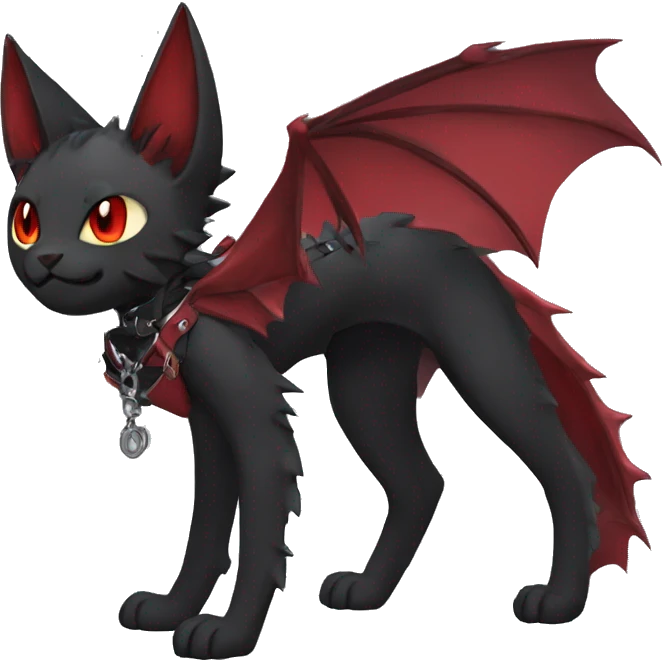 cool edgy black punk red ethereal fantasy nargacuga-bat-cat-Fakemon collar harness full body emoji