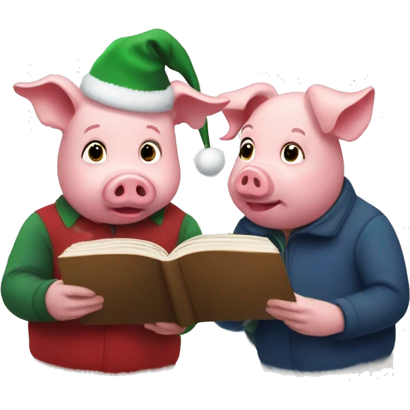 Christmas pig small reading with two boys emoji