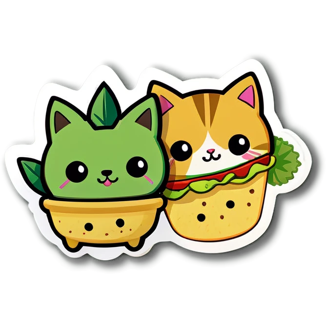Kawaii Cannabis leaf and kittens eating tacos kawaii style  emoji