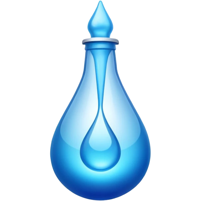 "Abstract logo symbol representing plastic blow molding, a drop of blue liquid plastic transforming into a solid bottle shape, futuristic, metallic texture, blue and silver gradient, white background, high definition app icon." emoji