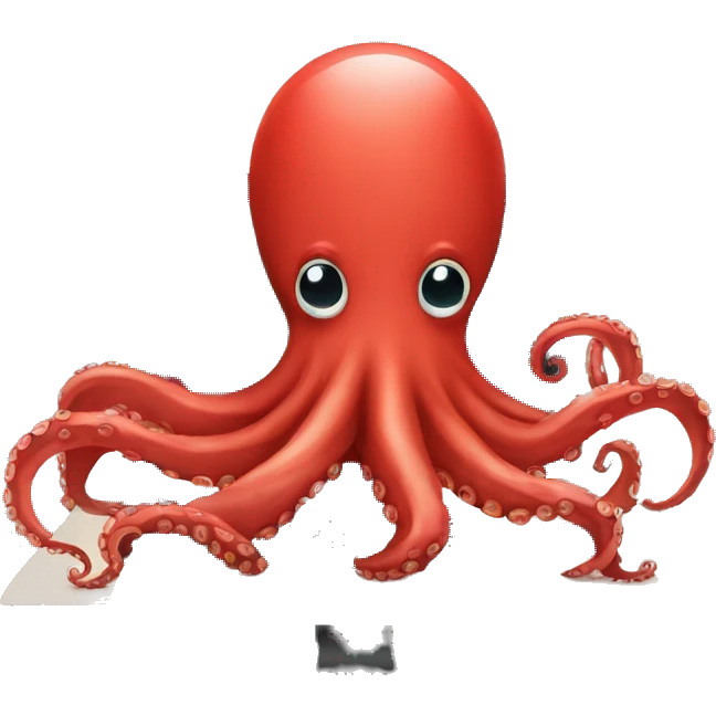 red cartoon octopus working with a computer emoji