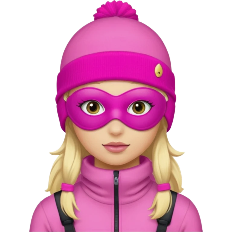 blonde girl wearing pink ski mask with pretty eyelashes  emoji