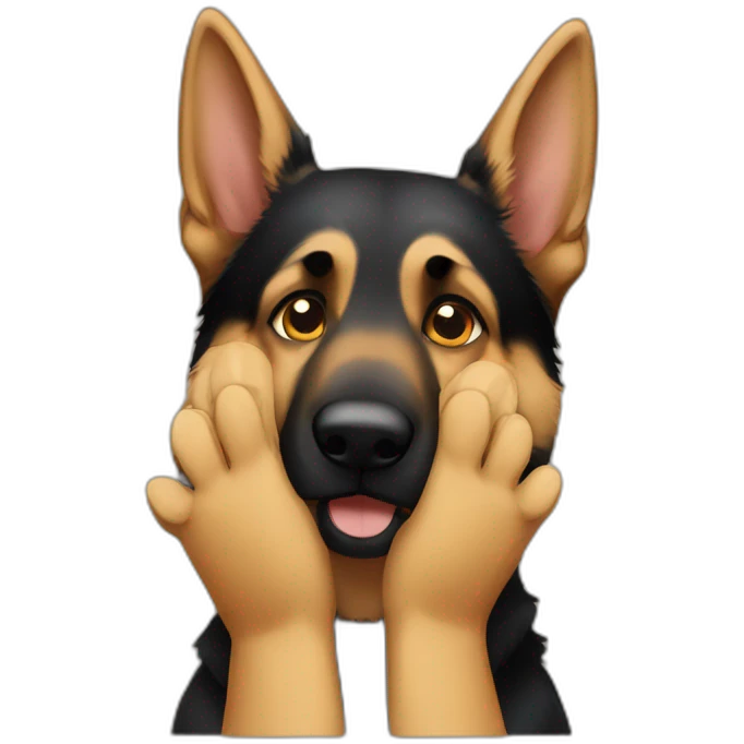 German shepherd covering face with paws emoji