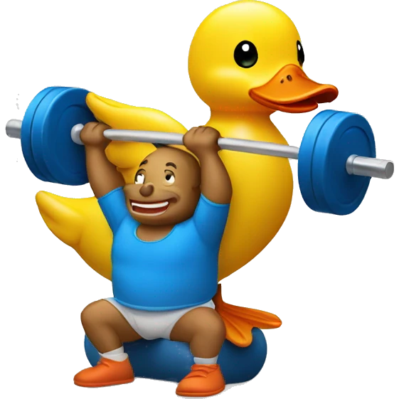 a rubber duck lifting weights, side view emoji
